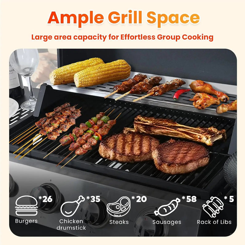 4-Burner Propane Gas BBQ Grill with Side Burner, Porcelain-Enameled Cast Iron Grates and Side Tables, 46,790 BTU Stainless Steel Grill for Outdoor Camping Barbecue Grilling Backyard Cooking by GreenHaven Gardens