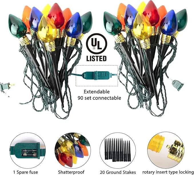 Brightown 4 Pack C9 Christmas Pathway Lights Outdoor Total 69.6 Ft 40 Lights Waterproof Connectable Walkway Lights for Yard Ground Sidewalk Driveway Christmas Decorations by GreenHaven Gardens