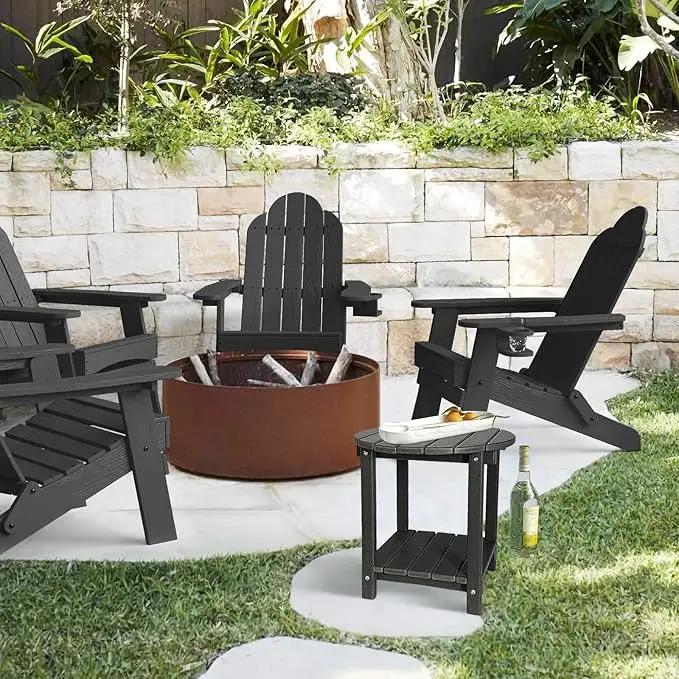 Adirondack Round Outdoor Side Table 2-Tier Storage Patio Side Table, HDPE End Tables for Backyard Pool Porch Garden Lawn (Black) by GreenHaven Gardens