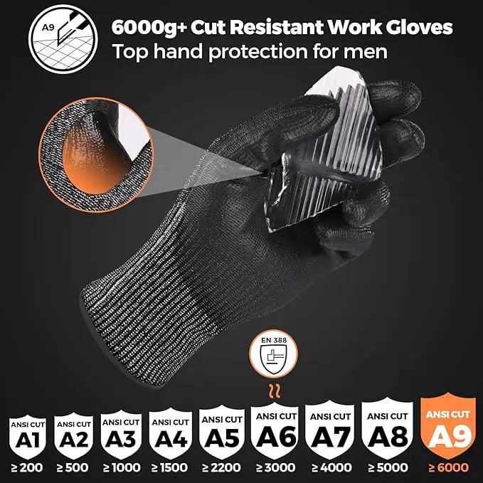 Donfri 3 Pairs A9 Cut Resistant Work Gloves for Men - Steel + HPPE Hybrid Safety Gloves for Men, ANSI Cut Level 9 Protection Flexible for Metal Glass Wood Construction Fishing by GreenHaven Gardens