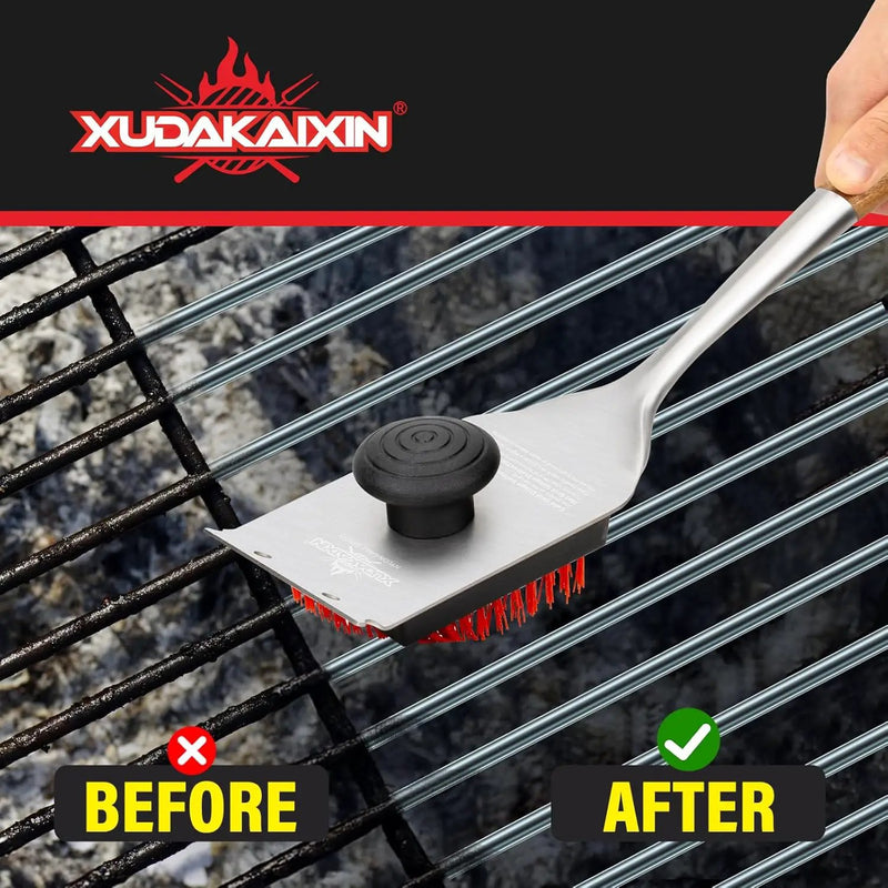 Grill Brush and Scraper, Dual Grip Design,Extra Strong BBQ Cleaner Accessories,Safe Nylon Bristles Barbecue Triple Scrubbers Cleaning Brush for Cast Iron Grates/Porcelain/Charcoal Grill by GreenHaven Gardens