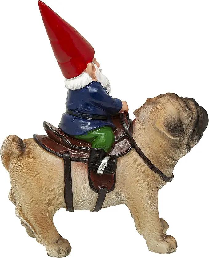 Funny Guy Mugs Garden Gnome Statue - Gnome Riding a Pug - Indoor/Outdoor Garden Gnome Sculpture for Patio, Yard or Lawn by GreenHaven Gardens