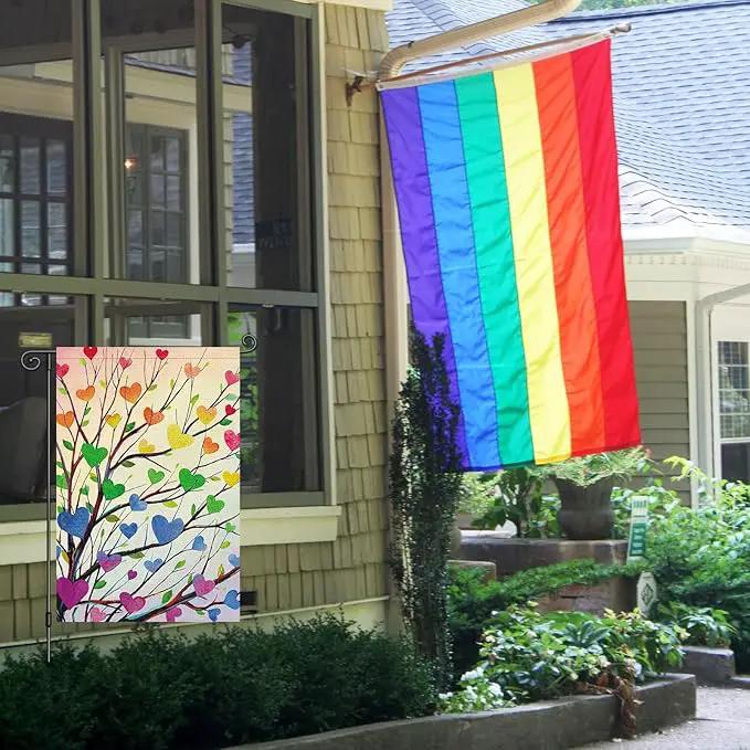 Louise Maelys Pride Garden Flag Rainbow Tree Love Heart 12x18 Inch Double Sided Welcome Small Burlap Gay Lesbian LGBTQ Yard Outdoor Sign Outside Home House Decor by GreenHaven Gardens