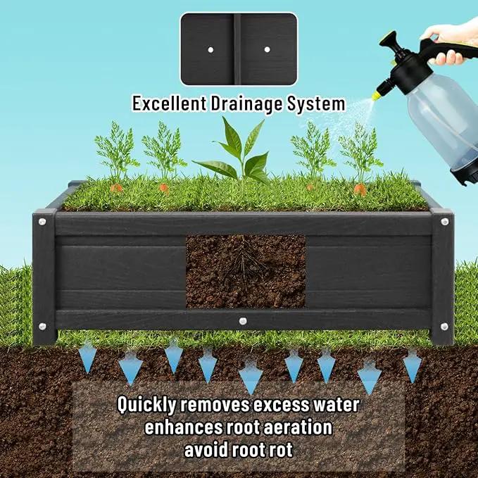 HDPE Raised Planter Box Outdoor,Rot-Resistant and Non-Cracking,Raised Beds for Gardening 29.5 * 14.4 * 9.8 in for Yard,Lawn,Outdoor Planter Boxes Rectangle with Drainage Holes Black by GreenHaven Gardens