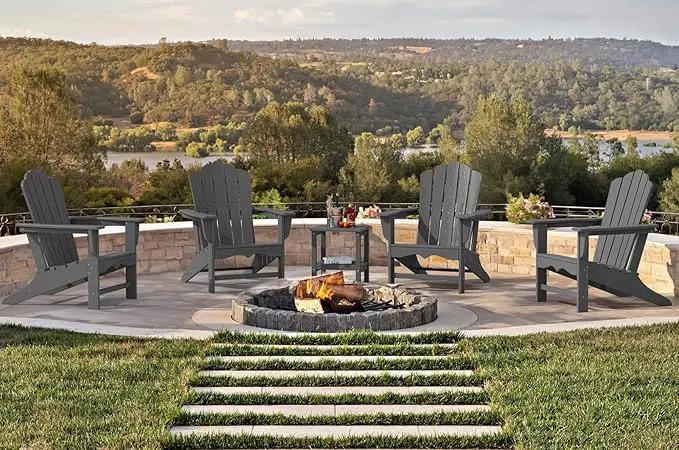 KINGYES HDPE Adirondack Chair Set of 6, Classic Oversize Adirondack Chair, Grey by GreenHaven Gardens