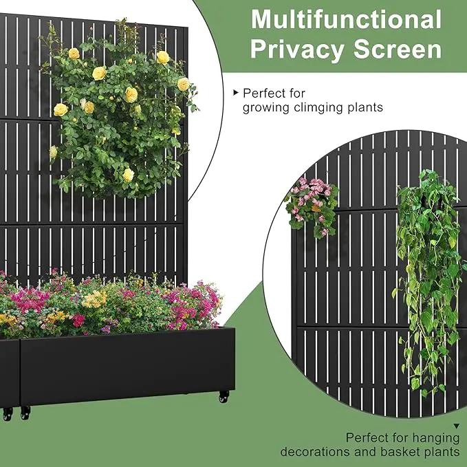 Casaphoria Metal Raised Garden Bed with Trellis and Wheels, 72"x47"x16" Planter Box for Climbing Plants, Vegetables & Vines, Features Drainage Holes and Privacy Screen (Black) by GreenHaven Gardens