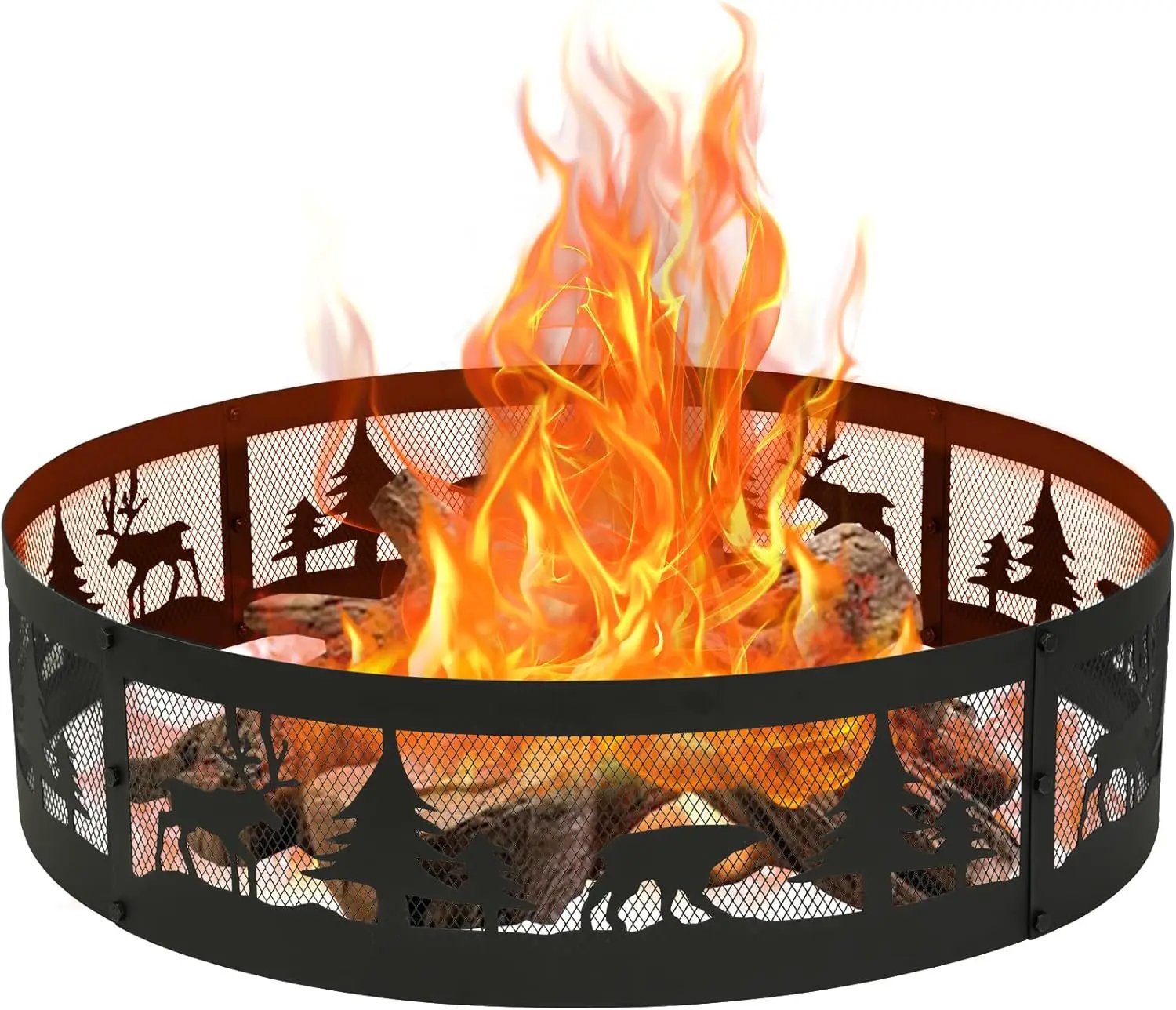 Red Mountain Valley 36 Inch Fire Pit Ring with 360° Forest & Wildlife Design, Portable Steel Wood Burning Firepit Ring for Outdoor Camping, Bonfires, Beach,Patio, fire Pit kit, Black by GreenHaven Gardens