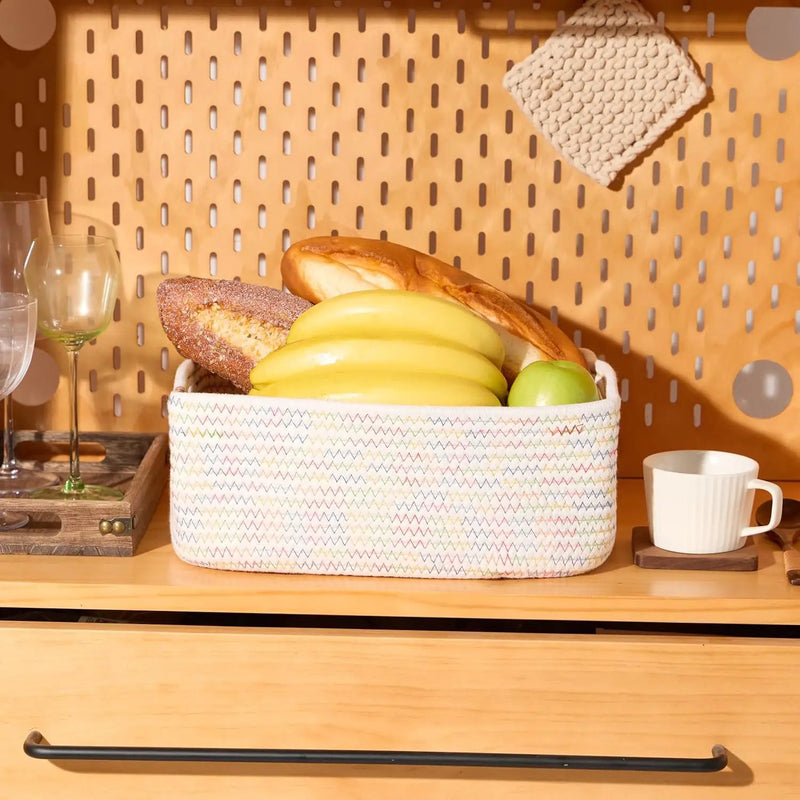 Small Storage Baskets for Organizing | Closet Organizer Bins | Shelf Toy Basket | Woven Rope Baskets | Cube Decorative Box | Shallow Basket | 13x8.5x5.1” | 3 Packs Rainbow by GreenHaven Gardens