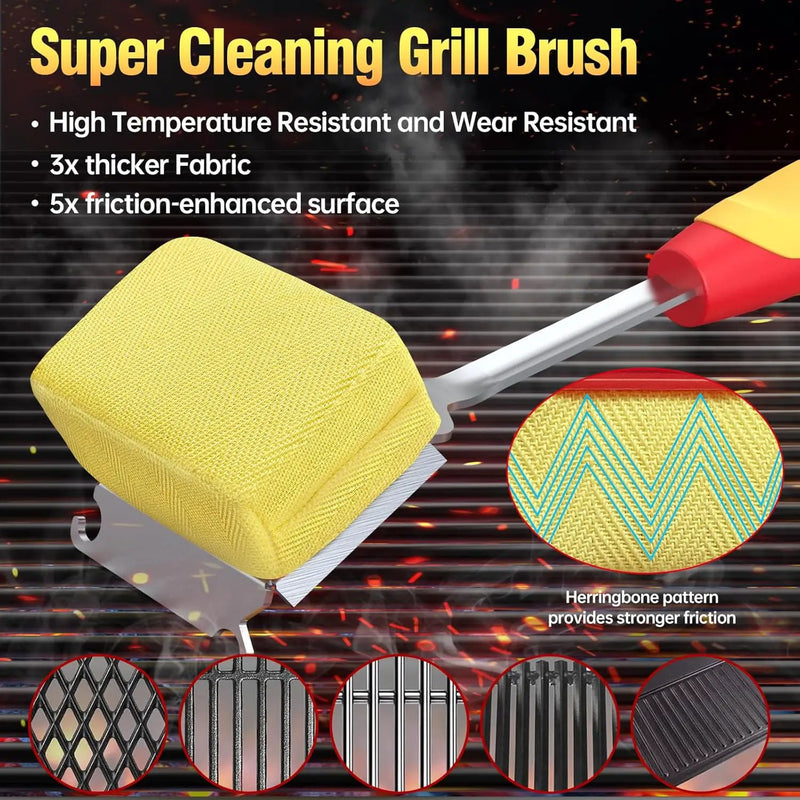 Grill Brush Bristle Free for Outdoor Grill, Steam Grill Cleaning Brush Replaceable BBQ Cleaner Brush Head,Extended Handle, Safe Grill Brush with Scraper for Cast Iron Stainless-Steel Grates, Red by GreenHaven Gardens