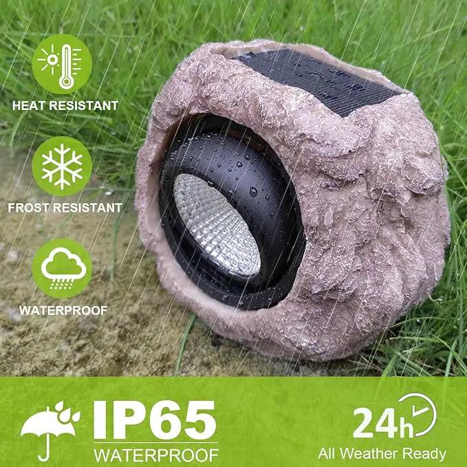 Outdoor Solar Rock Light, Waterproof LED Solar Spotlight, Garden Landscape Lights, Decorative Garden Rock Lights for Paths, Sidewalks, Patio and Landscaping - 4 Pack by GreenHaven Gardens