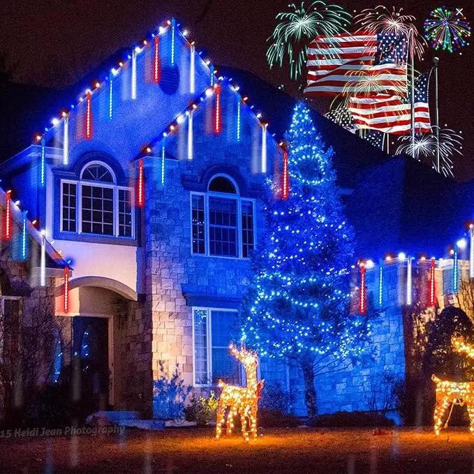 2-Pack 4th of July Lights Outdoor, 18 Tubes 432 LEDs Meteor Shower Lights Plug in, Patriotic String Lights Cascading Lighting for Inpendence National Memorial Day Garden Tree Decor(Red Blue and White) by GreenHaven Gardens