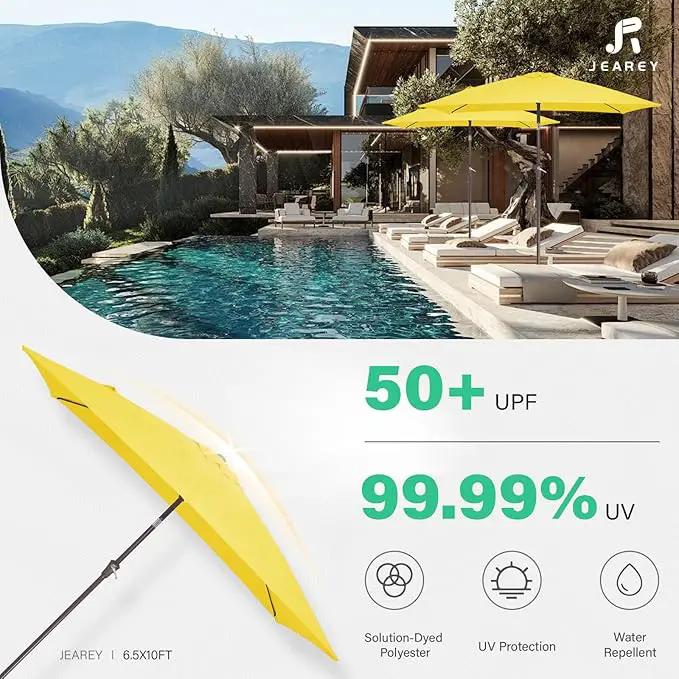 JEAREY 6.5x10 ft Rectangular Patio Umbrellas Outdoor Market Umbrella with Push Button Tilt and Crank, Rectangle Table Umbrella 6 Sturdy Ribs UV Protection for Pool Garden Backyard Deck, Yellow by GreenHaven Gardens