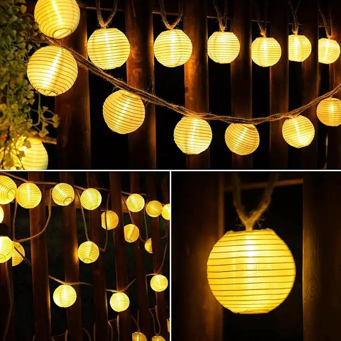 OMIKA Lantern String Lights Plug in- 40ft 40LED 2700K Warm White Mini Lantern Lights Waterproof, Hanging Hemp Rope String Lights Indoor Outdoor with Remote, Timer for Porch Fence Balcony Party Trees by GreenHaven Gardens