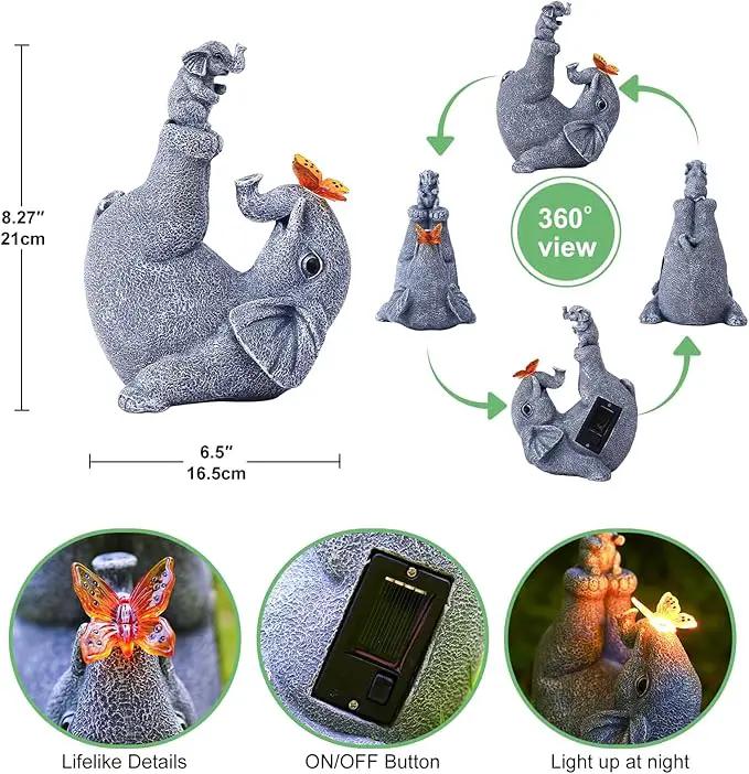 Solar Elephant Statues for Garden Decor - Elephant Handstand Mother&Son Solar Statue with Solar Butterfly,Best Birthday Gifts for Mom,Women by GreenHaven Gardens