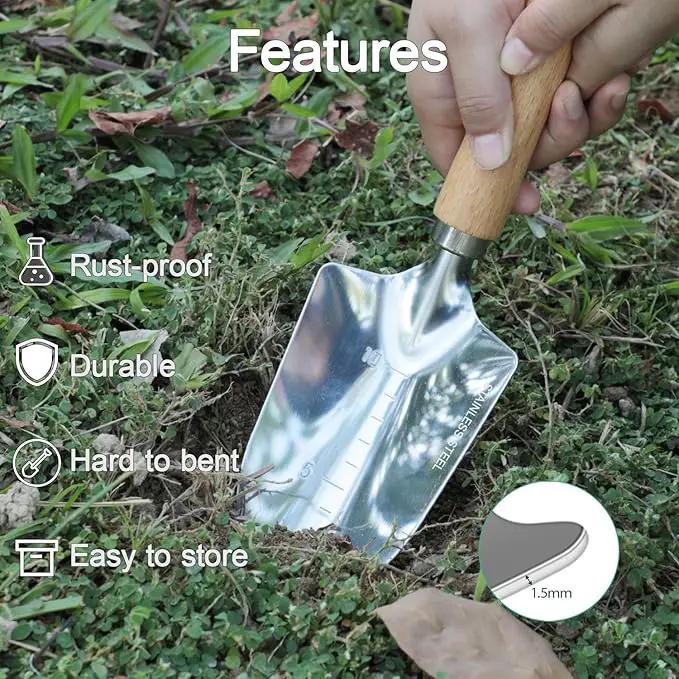 Garden Tool Set, 3 Pieces Gardening Kit with Garden Plant Twist Tie and Plastic Plant Tag, Stainless Steel Heavy Duty Garden Tools with Wooden Handle, Gardening Gifts for Women by GreenHaven Gardens