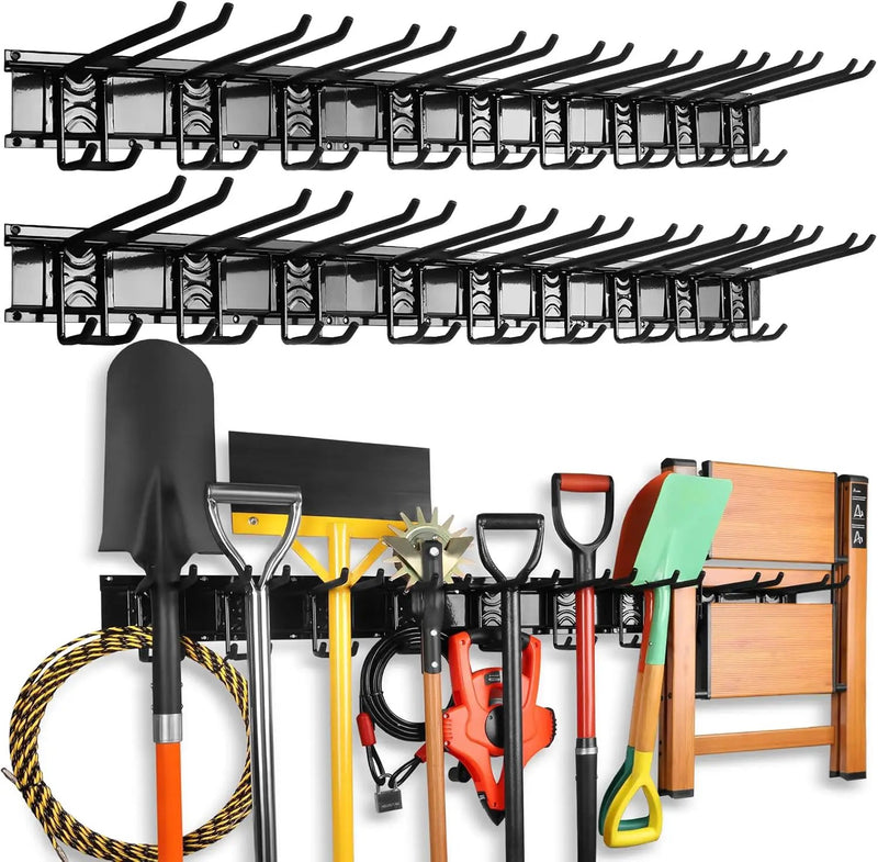 ELEAD 96 Inches Garage Storage, Garage Organization, Garden Tool Organizer Wall Mount, 18 Adjustable Heavy Duty Metal Hooks, Holds Up to 1460 lbs, Yard Tool Organizer for Garden, Yard, and Shed by GreenHaven Gardens