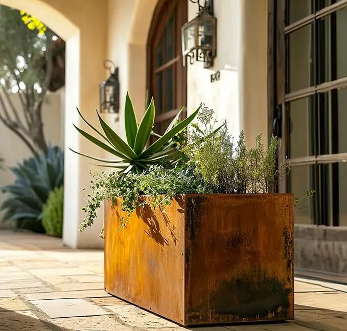 DIY CARTEL Corten Steel Rectangular Outdoor Planter Box, Rustic & Modern Farmhouse Design, Large Raised Metal Garden Bed for Commercial & Residential Use (36in x 16in x 16in) by GreenHaven Gardens