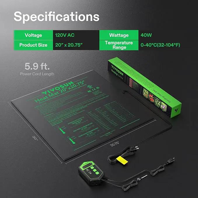 VIVOSUN 20" x 20.75" Seedling Heat Mat and Digital Thermostat Combo Set, UL & MET-Certified Warm Hydroponic Heating Pad for Germination, Indoor Gardening, Greenhouse by GreenHaven Gardens