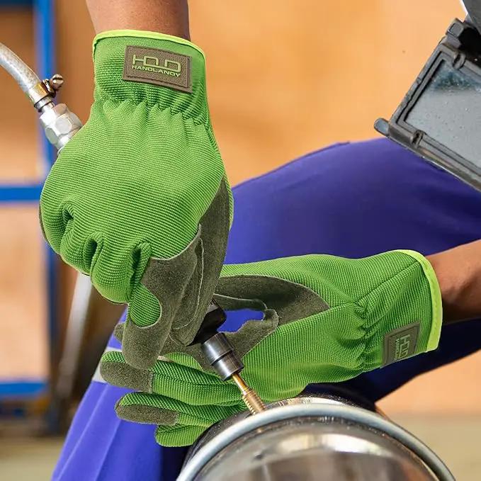 HANDLANDY Leather Work Gloves for Men & Women, Reinforced Durable Garden Gloves, Cowhide Working Glove for Gardening by GreenHaven Gardens