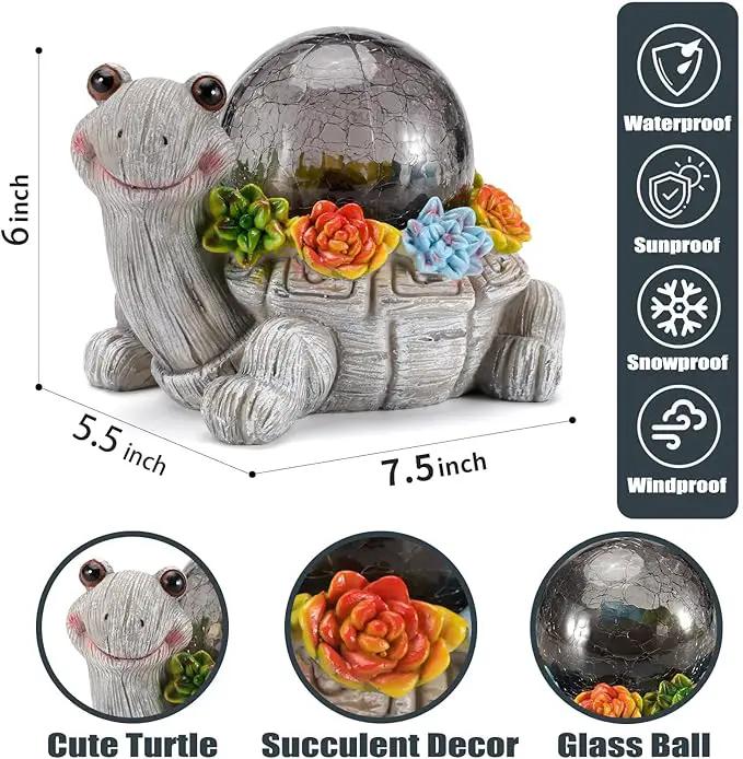 Solar Turtle Garden Statue Lights for Outdoor Decor with Cracked Glass LED Figurine Lighting Resin Succulent Tortoise Decorations Patio Lawn Yard Housewarming Mom Gifts (Grey, Large) by GreenHaven Gardens