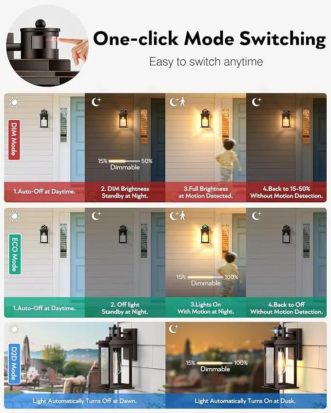 VIANIS Distance-Adjustable Motion Sensor Porch Light, 2-Pack Oil Rubbed Bronze Waterproof Outdoor Light fixtures Wall Mount, Anti-Rust Dusk-to-Dawn Outdoor Lanterns for Porch, Garage, Front Door by GreenHaven Gardens