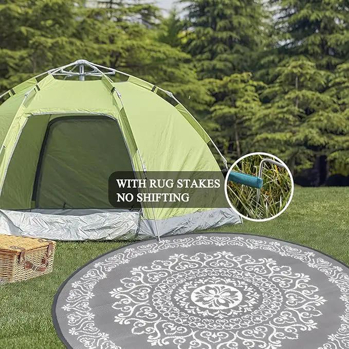 Pauwer Waterproof Outdoor Rug 6ft, Reversible Plastic Straw Patio Camping Rug, Indoor Outdoor RV Mat Carpet for Deck, Camper, Porch, Balcony, Backyard, Picnic, Floral Grey by GreenHaven Gardens