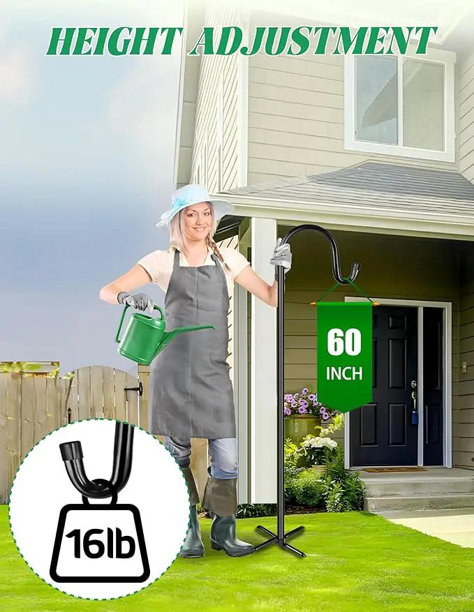 XDW-GIFTS Bird Feeder Pole for Outdoor, 2-Pack 60 Inch Shepherds Hooks Heavy Duty Garden Pole for Hanging Plant Basket, Solar Light Lanterns, Garden Plant Hanger Stands with 5 Base Prongs by GreenHaven Gardens