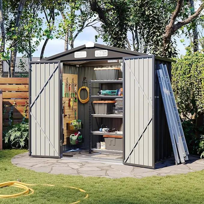 Aoxun 6'x4' Outdoor Storage Shed with Base Galvanized Steel Metal Garden Shed for Patio, Lawn & Garden Black, 6' x 4'W/Base by GreenHaven Gardens