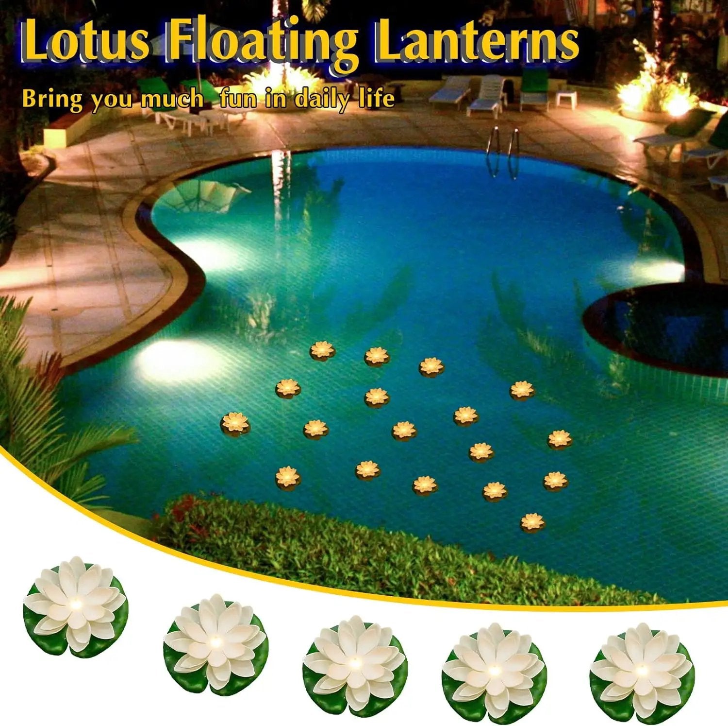 Liliful 24 Pcs Diwali Lotus Decoration Pool Floating Lights, Artificial Flowers Lotus with LED,Lily Pads Water Lantern for Indian Puja Home Decoration(3.94 Inch,White) by GreenHaven Gardens