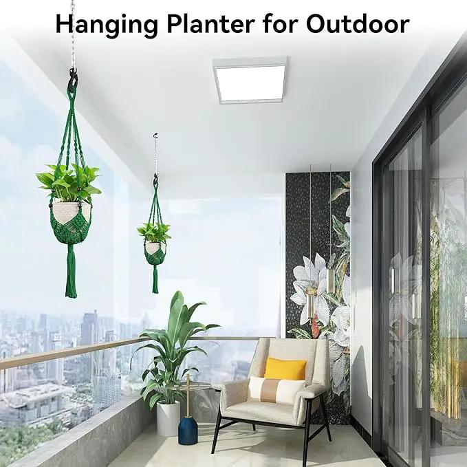 USLAI Macrame Handmade Basket Plant Hanger (2-Pack), for 3-8 Inch Pots, Indoor Outdoor Strong Hanging Planter Flower Pot Holder with Beads and Tassels, Boho Home Decor (POTS NOT Included) (Green) by GreenHaven Gardens