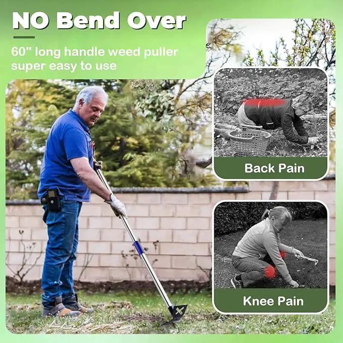 Weed Puller Tool with Long Handle, 60'' Weed Remover Weeding Tool, Heavy Duty 2 in 1 Manual Weed Rake and Garden Hoe, Gardening Weeder Tools for Yard, Lawn, Patio, Garden Blue by GreenHaven Gardens