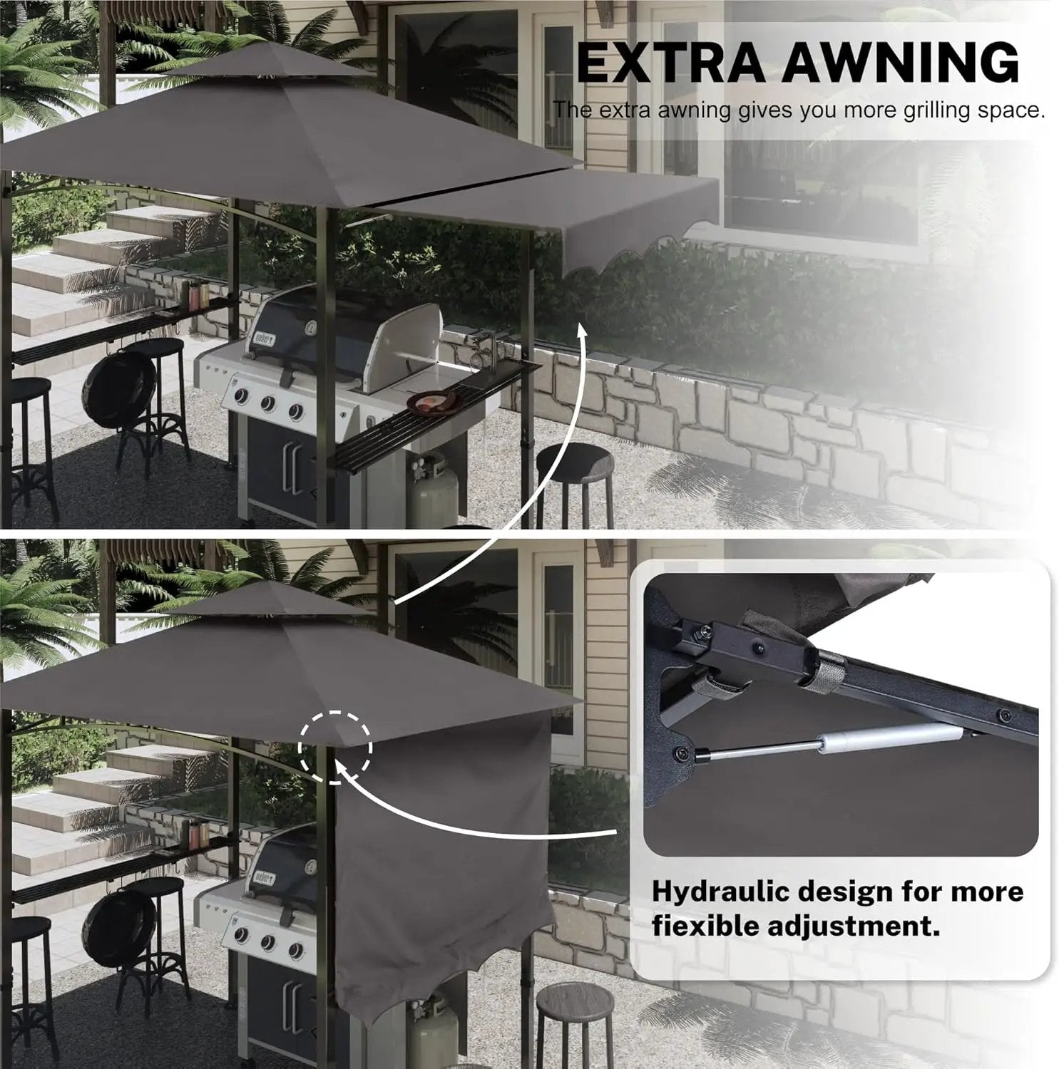 MASTERCANOPY 11 x 5 Grill Gazebo with Extra Side Awning Outdoor BBQ Gazebo with 2 LED Lights for Patio Party Backyard Picnic(Dark Gray) by GreenHaven Gardens