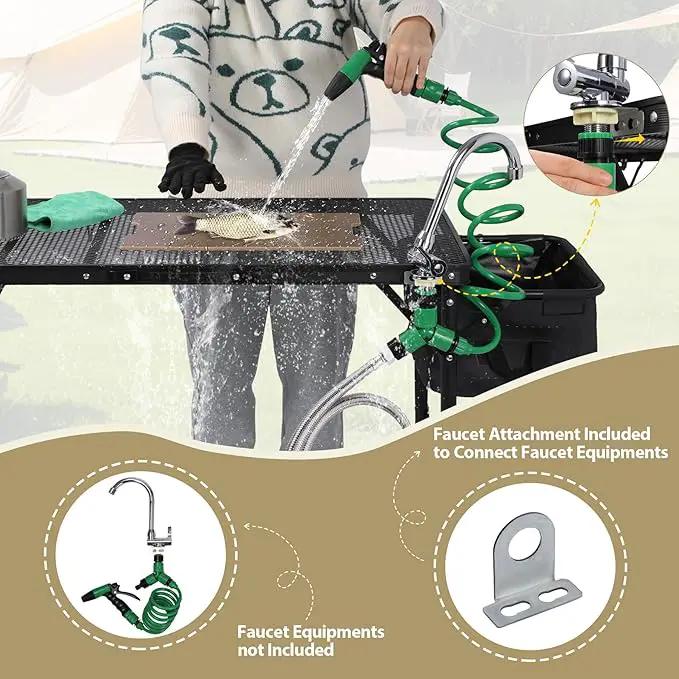 REDCAMP Portable Grill Table with Sink for Outside, Lightweight Aluminum Frame Folding Grill Stand Table with Adjustable Height for Camping Picnic Cooking BBQ, 36 x 20 x 31 in, Black by GreenHaven Gardens