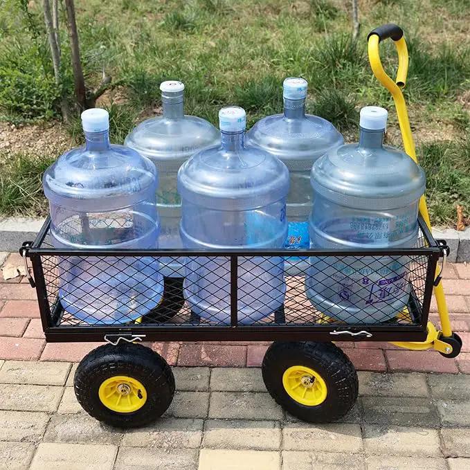 Steel Garden Cart 400 lbs Capacity with Removable Steel Mesh Sides to Convert into Flatbed, Utility Metal Wagon 180°Rotating Handle Multi-Purpose by GreenHaven Gardens