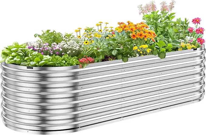 KING BIRD Raised Garden Bed Kit 2025 Upgraded Quick-Setup Galvanized Planter Garden Box Outdoor for Gardening, Vegetables, Flowers, 94x36x23 in, Silver by GreenHaven Gardens