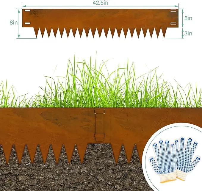 Cor Ten Steel Landscape Edging, 8Hx40L-Inch Metal Garden Edging, 6-Pack Hammer in Landscape Edging with 6 Clips and Gloves, Rustic by GreenHaven Gardens