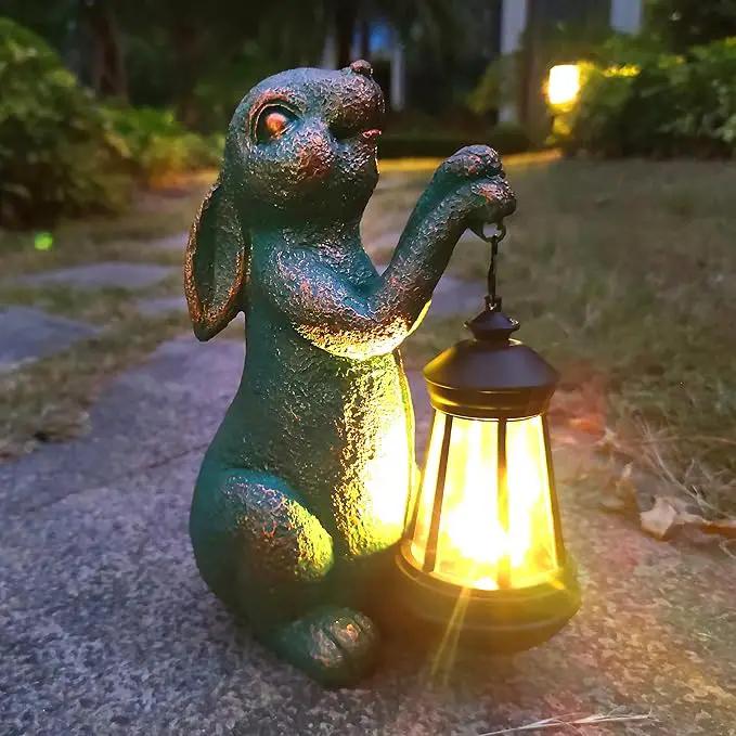 JOYBEE Garden Statues Rabbit with Solar Lantern Outdoor Decor-Rabbit Solar Figurines Lights Decorations for Patio Yard Lawn Ornaments-Gifts for Birthday Easter Housewarming by GreenHaven Gardens