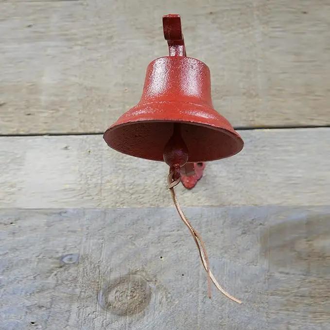 NACH Dinner Bell Outdoor, 8.5 x 5 x 6.5 inch, Antique Red Cast Iron Wall Bell, Decorative Doorbell for Outside by GreenHaven Gardens