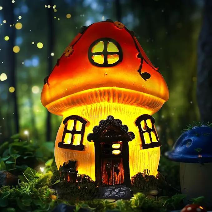 Attivolife Mushroom Fairy House Solar Light, Outdoor Home Garden Resin Statue Flickering LED Lamp, Lawn Porch Patio Yard Backyard Plant Decoration, Unique Gift for Women Mom Housewarming Birthday by GreenHaven Gardens