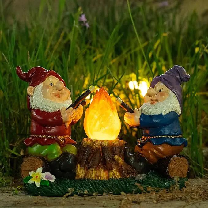 mopha Solar Garden Gnomes Statues Outdoor Christmas Flame Lights Decor, Resin Gifts Figurines Outside Decoration Ornaments Clearance Gardening Decoration by GreenHaven Gardens