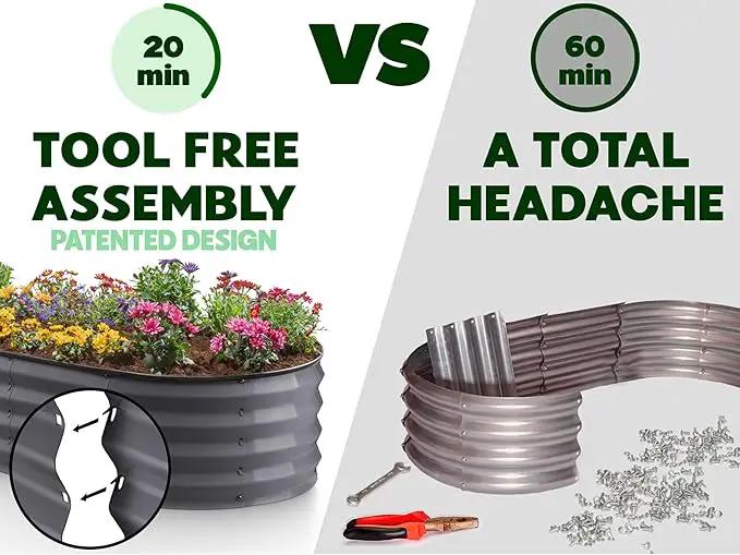 Galvanized Raised Garden Beds Outdoor // 4×2×1 ft Planter Raised Beds for Gardening, Vegetables, Flowers // Large Metal Garden Box (Gray) // Patent Pending Tool-Free Assembly by GreenHaven Gardens