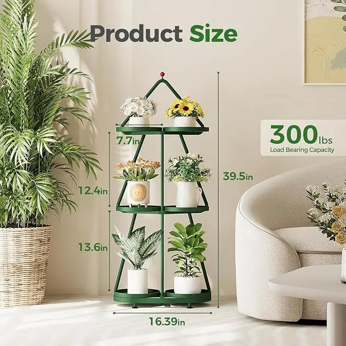 Bamworld Tree Plant Stand Indoor, 3 Tier Flower Pot Stands for Multiple Plants, Heavy Duty Metal Plant Shelf for Patio Garden Balcony Living Room Bedroom by GreenHaven Gardens