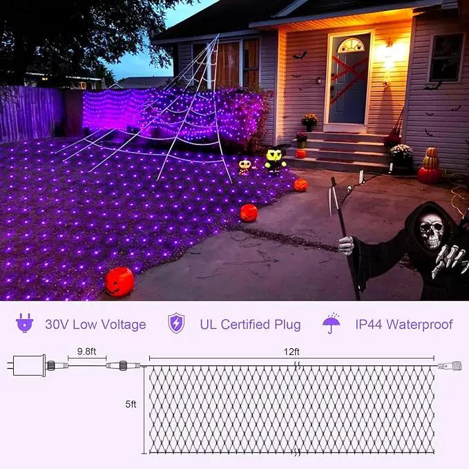 Purple Christmas Net Lights Outdoor - 360 LED Net Lights Waterproof with Remote, 12x5 ft Extendable 8 Modes Christmas Net Lights with Green Wire for Bushes Lawn Garden Shrubs Tree Backyard Decorations by GreenHaven Gardens