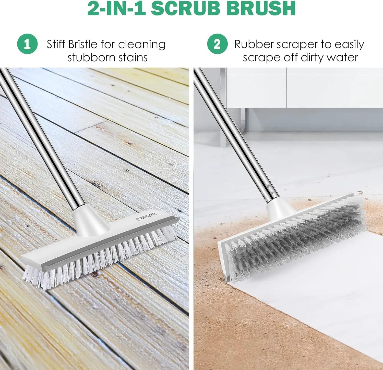 SetSail Floor Scrub Brush with 51-Inch Long Adjustable Handle 2 in 1 Scrape Brush Stiff Bristle Floor Scrubber for Cleaning Shower Bathroom Garage Kitchen Wall Deck Tub Tile,White by GreenHaven Gardens