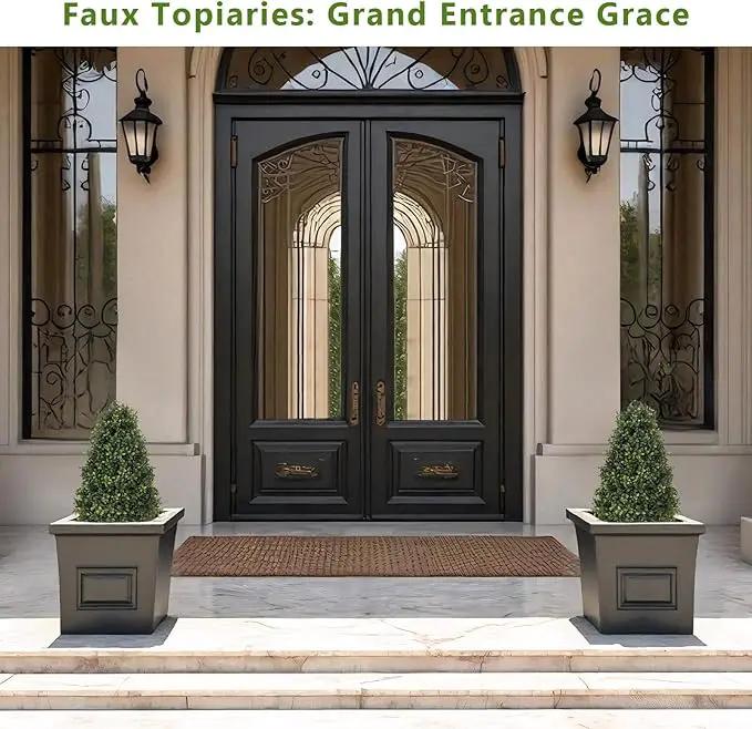 30" Boxwood Topiary Trees Artificial Outdoor Set of 2, UV Resistant Faux Plants for Front Porch Planters, Realistic Cone-Shaped Fake Bushes & Shrubs, 2.5ft Evergreen Decoration by GreenHaven Gardens