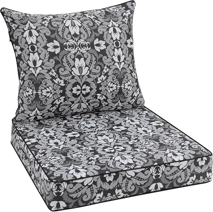 Favoyard Outdoor Seat Cushion 22 x 22 x 3 in Waterproof Pattern Fade Resistant Cover Removable Patio Furniture Cushions Deep Seat & Back Cushion Set with Adjustable Straps for Patio Chair Sofa Couch by GreenHaven Gardens