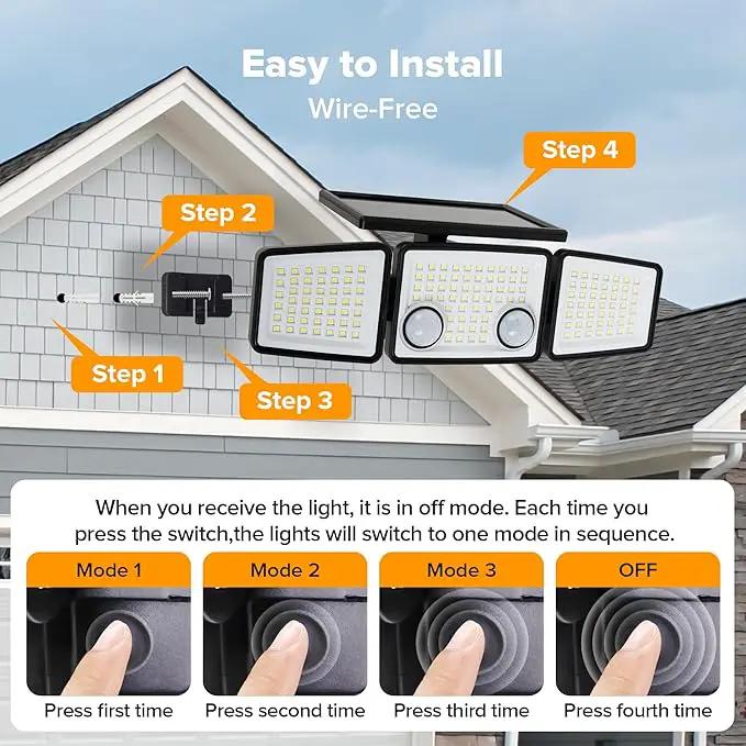UME Solar Outdoor Lights - 3000 Lumen, 7000K, 152 LED Super Bright Motion Sensor Flood Lights with 2 Sensors, IP65 Waterproof, 270 Wide Angle, 3 Modes for Garden & Patio by GreenHaven Gardens