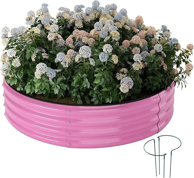 Galvanized Metal Planter Round Raised Garden Bed Kit for Gardening Outdoor，3x3x1ft Grow Garden Box Raised Flower Bed，Round Galvanized Planter Outdoor Large Metal Fire Pit Ring by GreenHaven Gardens