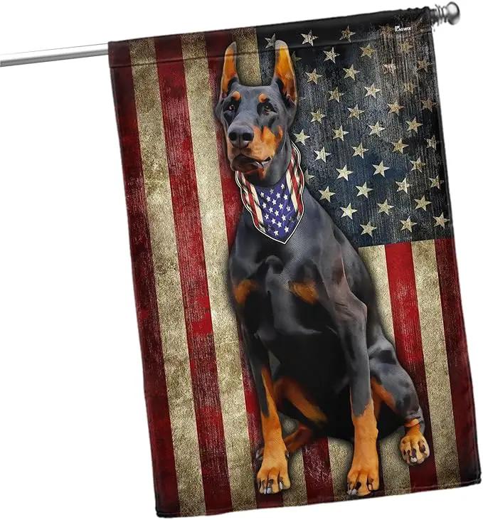 FLAGWIX Doberman Pinscher Flag, American Patriot Dog Flag Decorations - 4th of July Decorations for Home, Outside, House Flag 30x40 - Double Sided, Heavy Duty Canvas Flag Indoor Outdoor by GreenHaven Gardens