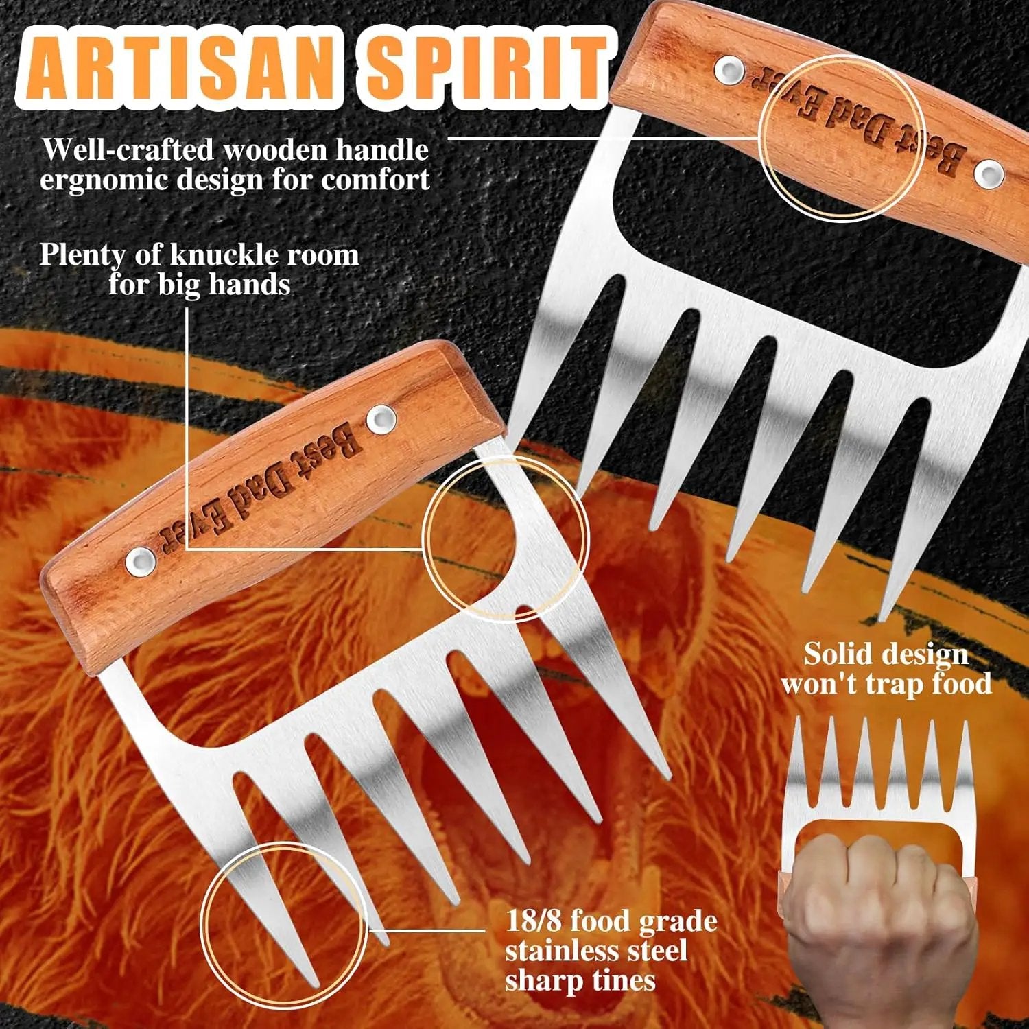Birthday Gifts for Dad, Best Dad Ever Gifts, Stainless Steel Meat Shredder Claws for Pulled Pork, Chicken BBQ Smoker Accessories, Grilling Gifts Christmas Stocking Stuffers with Stylish Gift Box by GreenHaven Gardens